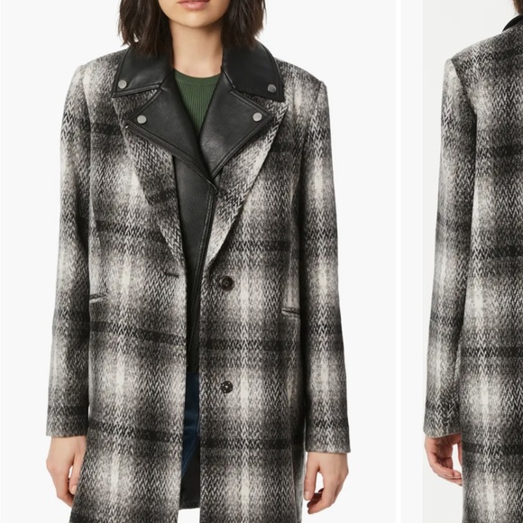 Bernardo Jackets & Blazers - Plaid Coat with Removable Faux Leather bib